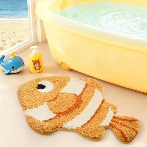 LUMI Niedliche Tier-Badezimmerteppiche, saugfähige Plüsch-Badematten für Badezimmer, rutschfeste Unterseite, waschbar, ideal für Dusche, Waschbecken, Badewanne, Raumdekoration, 50,8 x 88,9 cm,