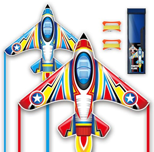 SGftre Drachen 2er-Set - Blau &Rote Flugdrachen Kinder ab 3 & Anfänger,Winddrachen mit 3m langem Schwanz,Geeignet für Outdoor-Aktivitäten wie Strände und Parks,149×147cm (Mehrfarbig, 2)