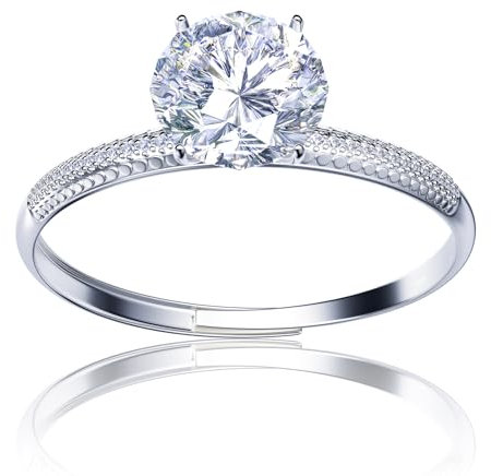 Aolcev Ring Damen Ringe Frauen 2 Karat Ring Silber 925 Damen Moissanit Engagement Offen Verstellbar Glänzend Cubic Mit Zirkon für Frauen Promise Ring Damen Eheringe(Einstellbare 5-10mm)