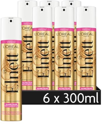 L'Oréal Paris Elnett Ultra-Feines Haarspray Volumen, Styling Spray, Zum Stylen und Fixieren der Frisur, Sehr starker Halt, Ohne Silikone, 6 x 300ml
