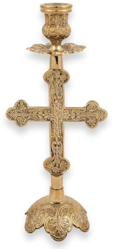Massiver Kerzenhalter aus Messing in Kreuzform, Altar, Gebetsecke
