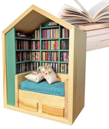 Kleines Bücherregal - Kleines Bücherregal mit kleinem Buch, Schüttelregal | Anti-Stress-Bücher-Dekorationsset aus , Miniatur Bücherkiste Deko mit 2 Kammkissen