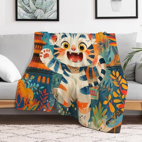 Süßer Tiger Wolldecke – Flauschige Und Warme Decke Für Ihr Sofa, Ideal Für Gemütliche Herbst- Und Winterabende 80×100cm