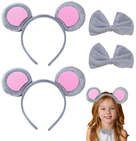 TUONYIS Serre-tête avec oreilles de souris, serre-tête doux avec oreilles de souris en peluche pour costume d'Halloween sur le thème du carnaval (2 pièces, taille unique)