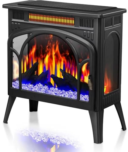 Billg Chimenea Electrica Negro, 60cm Chimeneas Electricas Decorativas con Efecto de Llama Realista en 3D, Chimenea calefactora de Suelo, Calentador de habitación, Minutero, 12 Colores de Llama