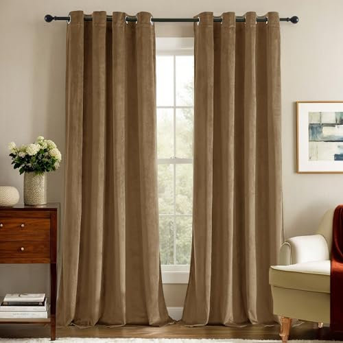 Deconovo Gardinen mit Ösen Gardine Wohnzimmer Samt Vorhänge Blickdicht Schlafzimmer Vorhang Wärmeisolierende Thermo Vorhan, 180x140 cm(HöhexBreite), Taupe, 2er Set