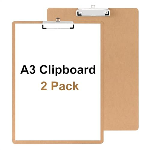 Srvnpioy Groß Klemmbrett DIN A3, 2 Stück, Vertikale Version, aus MDF-Holzfaser, zum Schreiben, Malen, Skizzieren oder Zeichnen in der Schule, zu Hause