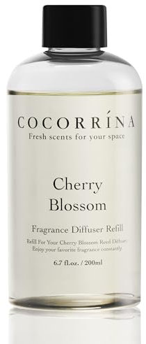 COCORRÍNA Raumduft Nachfüller 200ml mit 8 Duftstäbchen, Cherry Blossom, Langanhaltender Duft mit natürlichen ätherischen Ölen, für Wohnzimmer, Schlafzimmer und Badezimmer