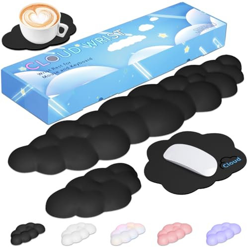 JIKIOU Upgrade Leather Cloud Keyboard Wrist Rest, Cloud Wrist Rest with Non-Slip PU Base, Comfortable Memory Foam Wrist Rest for Computer Laptop Mac Gaming Office and Pain Relief, Black