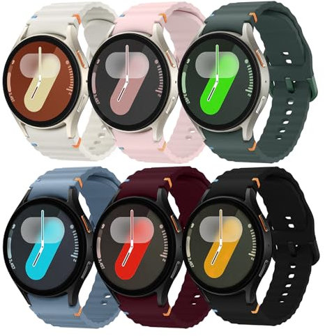 Correa Deportiva Compatible con Samsung Galaxy Watch 7/6/5/4 40mm 44mm Hombre Mujer, No Gap 20mm Suave Silicona Correas para Galaxy Watch FE 40 mm/Galaxy Watch 6 Classic 43mm 47mm, 6 Pack Pulsera