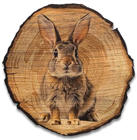DRO Design Hase - Größe 20cm - Rustikales Wandbild im Vintage Look – Holzoptik Wanddeko mit Motiv für Wohnzimmer und Flur – Geschenkidee für Tierliebhaber, Wandgemälde