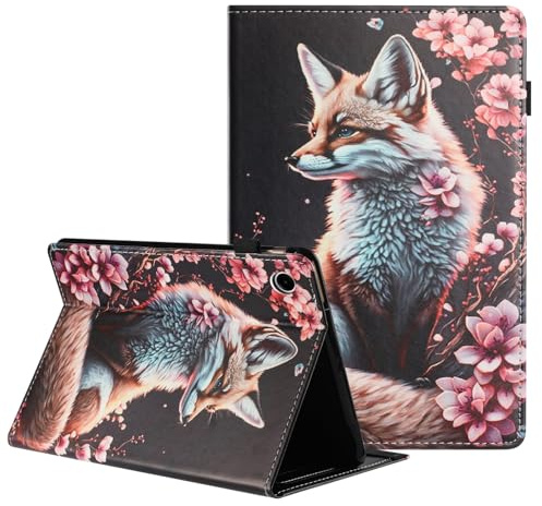 Mldjomid Hülle für Huawei Matepad T10 9.7/ T10s 10.1 Folio Flip PU Leder Schutzhülle mit Kartenschlitz Ständer Tablet Cover Case für Huawei Matepad T10 9.7/T10s 10.1 2020, Pfirsichblüte Fuchs