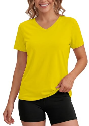 MAGCOMSEN UV Shirts Damen Kurzarm Rashguard UPF 50+ Funktionsshirts Sommer Leicht Outdoor Wandershirt Leicht Gelb XL