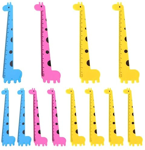KICHOUSE 12 Stück Giraffen Lineal 18.7 Cm Kunststoff Messlineal FüR Schule Und Zeichnung Mit Klarer Skala Und Gerader Kante in Verschiedenen Farben