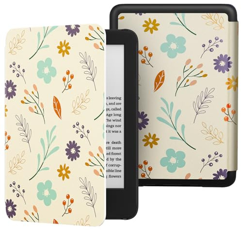 MoKo Hülle für 6 Kindle (11. Gen, 2024/2022) & Internationale Version, Leichte Schutzhülle mit Auto Schlaf/Wach Smart Cover für Kindle 2024/2022 11. Generation e-Reader, Bunte Pflanzen