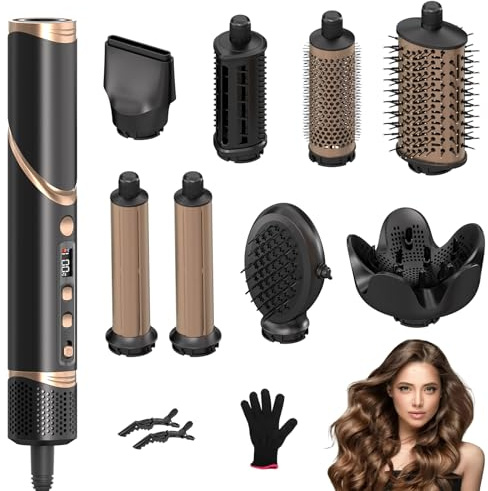 8-in-1 Haarstyler trockner, Multihaarstyler AirStyler, 1600W Haarstyler Geräte mit 110000 RPM Motor Haartrockner,mit Luftkissenkamm, Lockenstab (links & Rechts), Diffusor, Luftdüse (Schwarz)