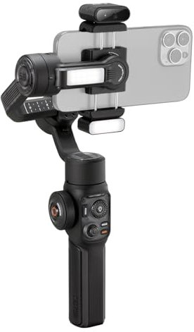 Qukaim SMOOTH 5S AI PRO - Estabilizador de cardán de mano de 3 ejes para teléfono, antivibración, control de gestos, luz de llenado magnético, mini trípode, máx. 300 g de carga útil, compatible con