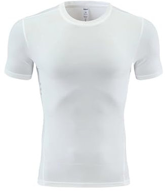 ZUOYIMEI Laufshirt Herren Elastizität Schnelltrocknend Muskelshirt Gym Sport Workout Kurzarm Schwitzen Atmungsaktiv Kompressionsshirt G-White L G-White L