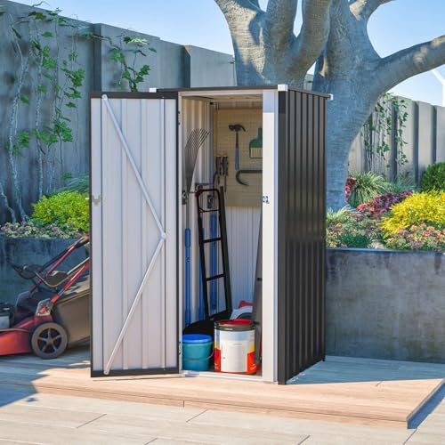 BIRCHTREE 2.6X2.9FT Outdoor Garden Shed Metal Storage Cabinet with Stainless Steel Latch, Aluminium Frame, Scratch-Resistant Film, Waterproof Tool Storage Backyard Patio Wheelie Bin Shed Anthracite