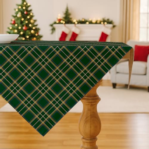 Vorysum Grün Klein Karomuster Weihnachtsdeko Tischdecke Abwaschbar Saisonnal Küche Tisch Weihnachten Dekoration Drinnen Urlaub Party Dekor Christmas Table Cloth 85x85 cm