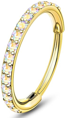 OUFER Nasenpiercing Ring 20G 316L Chirurgenstahl Nasenstecker Roségold Silber Nostril Piercing Schmuck 8mm Irisierender CZ Nose Nasen Piercing Schmuck für Frauen
