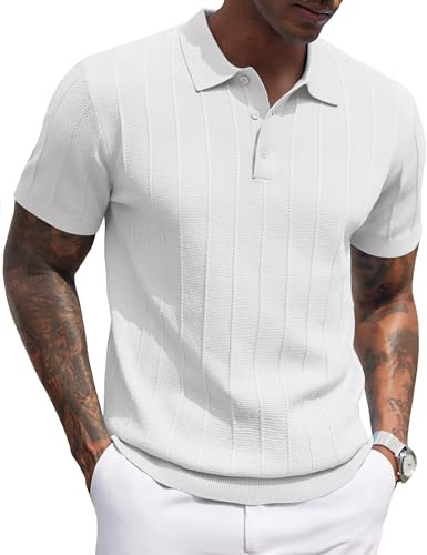 COOFANDY Mens Polo Shirts Short Sleeve Summer Casual Vacation Button Knit Strech Golf T-Shirts