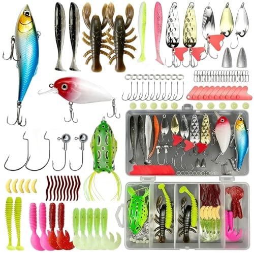 107 Pcs Fishing Lures Set Freshwater Saltwater Soft Rigs Gear | Plastic Mixed Bait Lure Portable Crankbaits Spoon Hooks Jigs Spinners Fishing Hooks Accessories