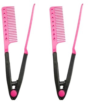 Tragbarer, V-förmiger, hohler Entwirrungskamm aus Kunststoff, faltbarer, flauschiger Stylingkamm for verschiedene Frisuren(Pale red,2 pcs)