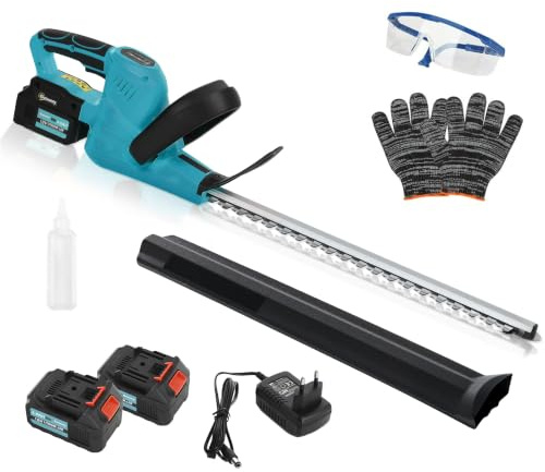 Outsunny Akku Heckenschere Hecken- & Strauchschere 51cm Schnittlänge Blau | Elektrische Schere, mit Schutzhülle und Handschuhen, 18V 4,0Ah Akku Inklusive Ladegerät, für Äste, Zweige, Sträucher