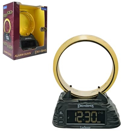 Lexibook, Der Herr der Ringe, Nachtlicht-Wecker, RL805LRLXB | Der Eine Ring Nachtlicht, 6 Geräusche, 6 Klingeltöne, LCD-Display, Schlummerfunktion, Gold/Schwarz