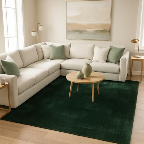 Pergamon Kunstfaser Teppich Wohnzimmer Luxus Super Soft Fellteppich Pearl Dunkelgrün