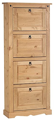 IDIMEX Meuble à Chaussures Tequila Style Mexicain Armoire à Chaussures avec 4 abattants, en pin Massif Finition teintée et cirée