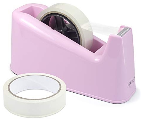 Rapesco 1487 500 Hochleistungs Klebebandabroller und 2 Stück Klebebandrollen, Rosa
