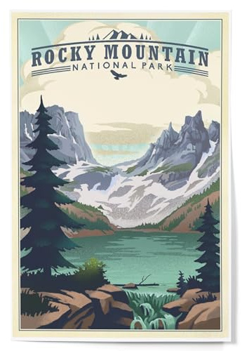 Lantern Press Rocky Mountain National Park, Colorado, Lake, Lithograph, 12x18 Inch Art Print, Home Decor⁠