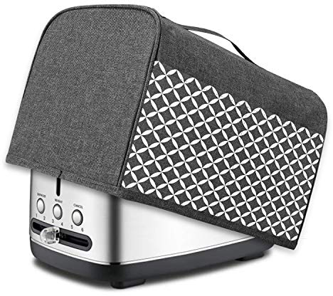 Yarwo 2 Slice Toaster Cover with Pockets and Top Handle, Nylon Toaster Cover Fits for Most Standard 2 slice Toasters 27.5 x 21.5 x 19.2cm, Grey with Oval Pattern