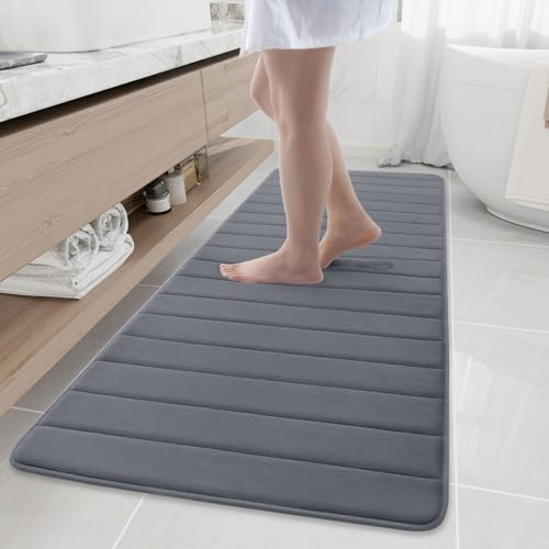 Buganda Weiche Badematten aus Memory-Schaum, rutschfest, saugfähig, Badezimmerteppiche, extra groß, Läufer, Lange Matte für Küche, Badezimmer, Böden, 61 x 177,8 cm, Dunkelgrau