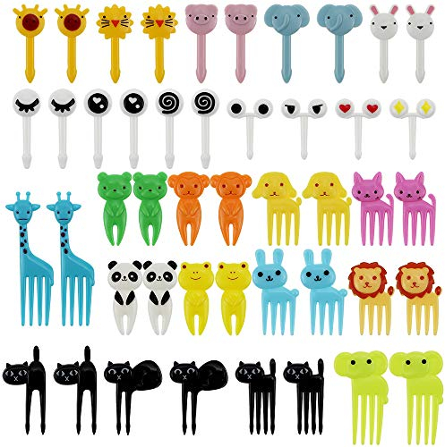 KingYH 46 Piezas Tenedor de Fruta Animal para Niños Mini Plástico Bento Picks Fruit Fork para Fiesta Bento Lunch Box Decoración Adornar la Fruta Dientes Sándwich Cócteles Aperitivo