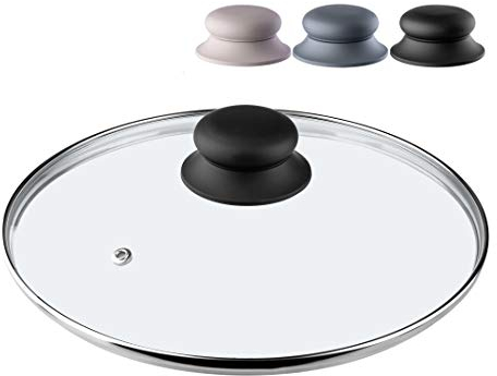 KADAX Couvercle en Verre avec Poignée en Silicone et Anneau de Ventilation, Accessoire de Cuisine pour Poêles, Marmites et Sauteuses (Noir, 24 cm)