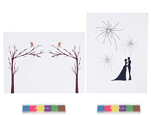 Jenngaoo 2 Pack Livre d'or Mariage avec Arbre à Empreintes Digitales et Toile, Cadeau Souvenir Personnalisé, Inclut Peinture et Décor Ballons