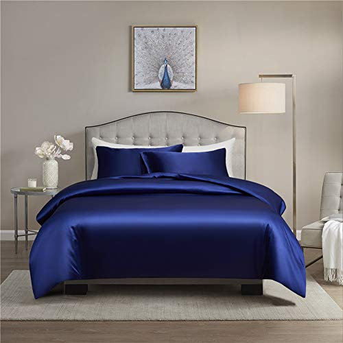 Gnomvaie Satin Bettwäsche Set 135x200 cm, Blau Einfarbig 4 Teilig Seide Luxus Angenehm Bettbezug mit Reißverschluss und Kissenbezug 80x80cm