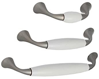 dilou Möbelgriffe aus Zink/Mittelteil Holz in 4 Farben und 3 Längen Halter Griffe Schrankgriff Schubladengriff (128mm, weiß)