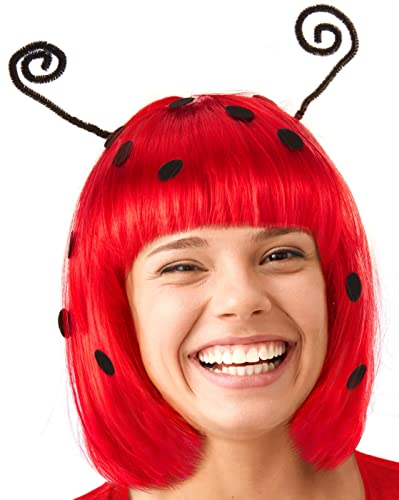 Marienkäfer Bob Perücke rot mit schwarzen Punkten und Fühlern | Ladybug Wig | Haarschmuck | Käfer Toupet | Headwear | Karneval Fasching Halloween Party