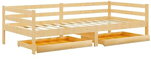 vidaXL Massivholz Kiefer Tagesbett mit Schubladen Sofa Bett Gästebett Schlafsofa Holzbett Bettsofa Sofabett Einzelbett Lattenrost 90x200cm