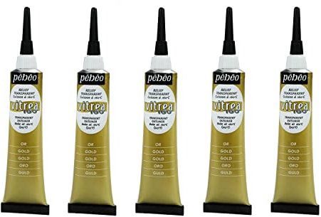 PÉBÉO Lot de 5 Tubes 20ml Peinture acrylique Vitrea 160 Relief brillant OR