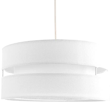 Contemporary Quality White Linen Fabric Triple Tier Ceiling Pendant Lamp Shade | 60w Maximum | Designer Style | 35cm Diameter by Happy Homewares