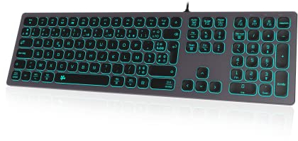 B.FRIENDIT - Teclado retroiluminado con cable delgado con carcasa de aluminio, teclado numérico e iluminación RGB - Conexión USB para Apple iMac, Macbook, Mac y PC - Diseño AZERTY - Gris