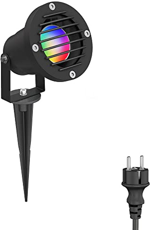 ledscom.de Gartenstrahler DUK, Gitter, mit Erdspieß für außen, schwarz, IP65, inkl. Smart Home RGBW GU10 LED Lampe 473lm