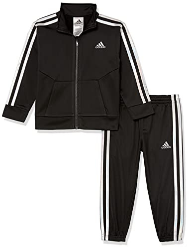 adidas Classica giacca e pantaloni della tuta con cerniera frontale frontale classica, giacca e pantaloni da jogging, per ragazze, nero/argento, 4, nero/argento, 4, nero/argento, 4