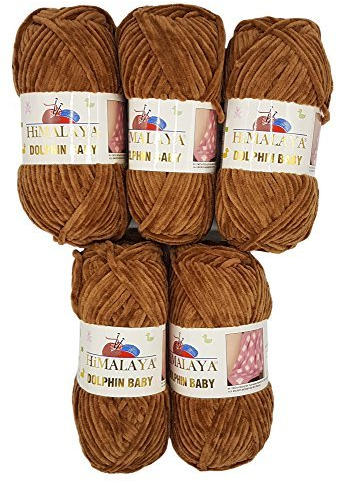 Ilkadim Export 5 x 100 Gramm Himalaya Dolphin Strickwolle, Babywolle einfarbig, 500 Gramm Wolle Strickgarn Super Bulky (braun 80337)