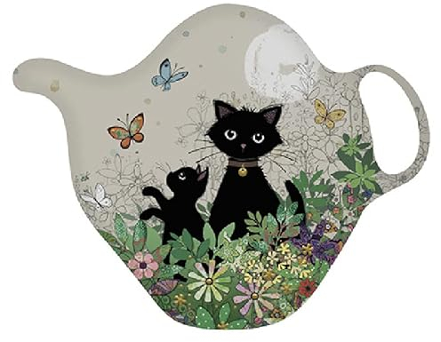 Repose sachet de thé - Motif chat et son chaton au jardin- mélamine de qualité